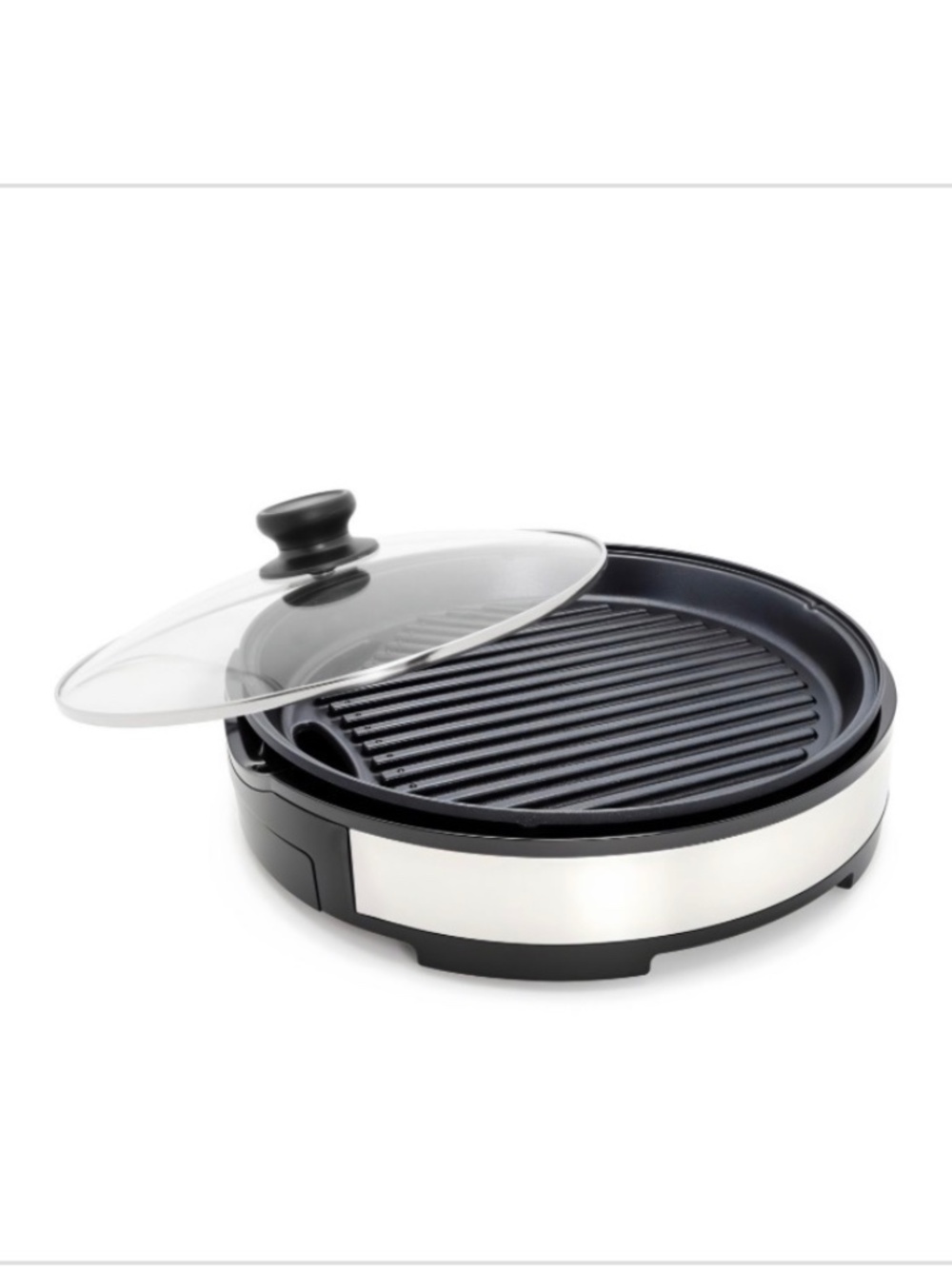 Elite Cuisine EMG1560 12” Deluxe Indoor Grill with Tempered Glass Lid Stainless